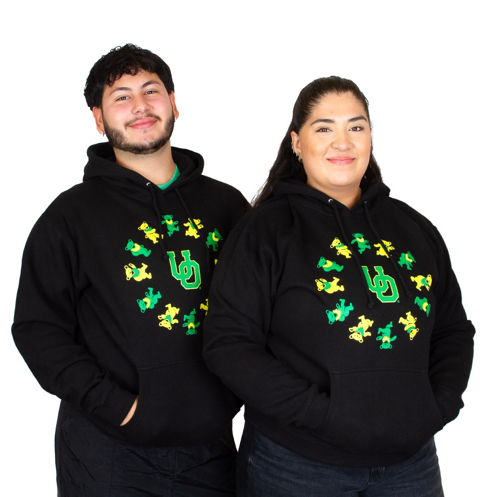 Interlocking UO, Black, Hoodie, Cotton Blend, Men, Unisex, Class Trip, Fleece, Grateful Dead, Dancing Bear, Pullover, Sweatshirt, 963466